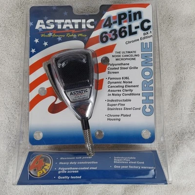 Astatic 636L-C Chrome Noise Canceling  Microphone  4Pin  cb radio - Image 1 of 4