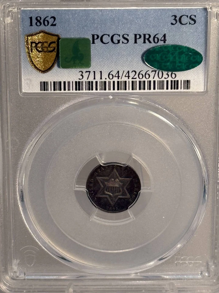 1862 3 centavos prata NGC PF-64 CAC - Imagem 1 de 4