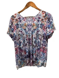 Soft Surroundings Women Santamar Top Large Watercolor Floral Short Sleeve - Picture 1 of 7