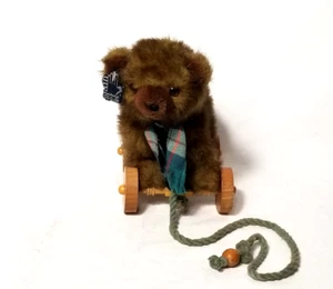Vintage Applause Nostalgic Plush Teddy Bear On Wheels 1980s Pull Toy 8" - Picture 1 of 10