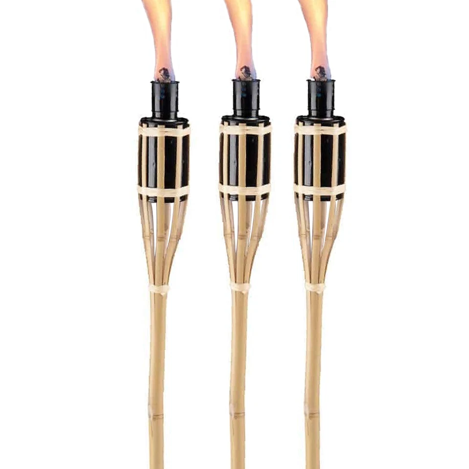 Bamboo Garden Torch Set 3PC Tiki Oil Paraffin Fire Torches Outdoor Lighting 60cm - Image 1 of 4