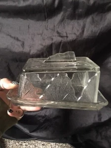 Art Deco Glass Cheese Platter Dish & lid By Sherdley Glassworks Large Heavy 1920 - Picture 1 of 21