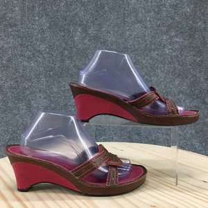 Indigo by Clarks Sandal Womens 10M Pink Brown Slide Wedge Open Toe Leather 81452 - Picture 1 of 19