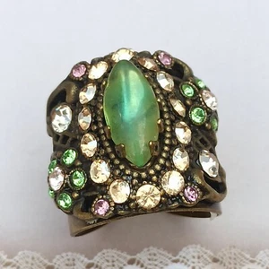 Michal Negrin Ring Cocktail Smoky Green and Swarovski Crystal Statement Gift Box - Picture 1 of 15