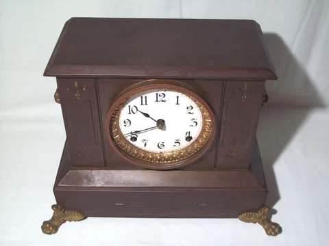 Antique Ansonia Metal Mantel Clock ~ Key Wind Pendulum Movement ~ Displays Well Cover