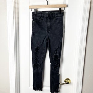 Pantalones de mezclilla Abercrombie & Fitch Simone para mujer 24/00 negros tiro alto tobillo DESTRUIDOS - Imagen 1 de 7