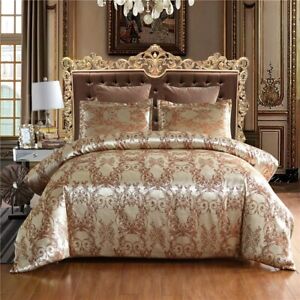Claroom Jacquard Bedding Set Queen King Size Duvet Cover Silk Bed Linens Quilt