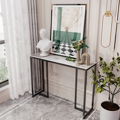 Console Table Marble Top Long Bar Table Porch Accent Hallway Foyer Side Table - Image 1 of 4