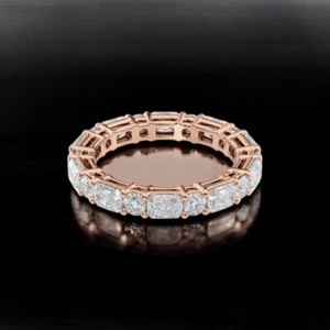 Eternity Band Diamond Wedding Radiant Cut 14K Rose Gold 4.0 mm 3 Ct Lab Grown - Picture 1 of 10
