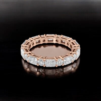 Wedding Eternity Band Radiant Cut 3 Carat Diamond Lab Grown 4 mm 14K Rose Gold - Image 1 of 4