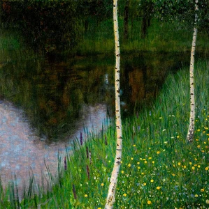 Lakeshore with Birches A2+ by Gustav Klimt High Quality Canvas Art Print - Picture 1 of 1