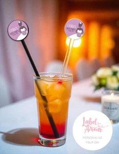 PERSONALISED Hen Do Party Wedding Favour Clear Cocktail Stirrers Swizzle 12 Pack - Picture 1 of 3