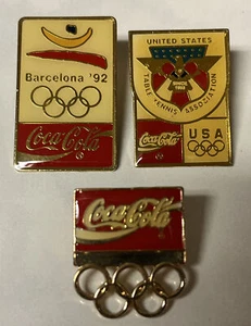 Pin Olímpico de Tenis de Mesa ~ 1992 Barcelona Coca-Cola ~ Patrocinador de Coca-Cola ~ Lote de 3 - Imagen 1 de 7