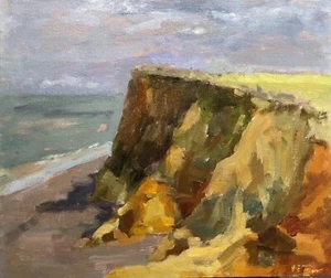 HELEN TARR ORIGINAL The Edge at Weybourne Beach Norfolk east anglia OIL PAINTING - Picture 1 of 2