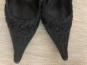 💰flash Sale!!FENDI Black Embellished Monogram Shoes Heels Pumps, Size 36.5 6.5