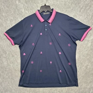 G/FORE Golf Polo Shirt Mens XL Navy Pink All Over Print Vegas Skull Cross Bones - Picture 1 of 9