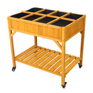 Elevated 8 Pocket Herb Garden Bed w/Lockable Wheels Storage Shelf Drainage Holes - Picture 1 of 85