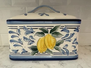 Inspirado Cookie Jar Bread Box Blue & White With Lemons - Picture 1 of 9