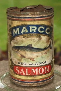 1906 MARCO RED ALASKA SALMON CAN WITH PAPER LABEL - Picture 1 of 6
