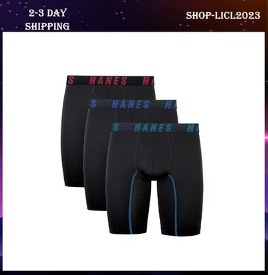 Calzoncillo boxer Hanes Moves para hombre anti rozaduras pierna larga, X-Temp, paquete de 3, entrepierna de 8" Foto 1 de 4