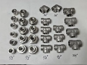 28 Stück, 304 Edelstahl Muffenschweißfittinge, Verschraubungen, Kupplungen, T-Stücke, Bögen - Bild 1 von 13