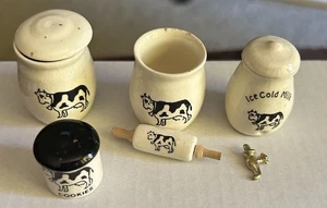 Vintage 1:12 Scale Cow Imprinted Containers And Rolling Pin - Picture 1 of 6