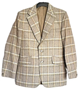 Vintage 1970s check jacket UNUSED 40 R beige wool blend classic mens wear BNWT - Picture 1 of 7