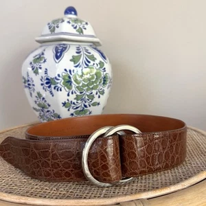 Ralph Lauren Collection Brown Alligator Leather Belt Silver Double Ring Sz Small - Picture 1 of 13