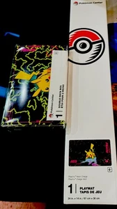 Pokémon Center Exclusive Pikachu Neon Charge Playmat & Double Deck Box -BNIB - Picture 1 of 2