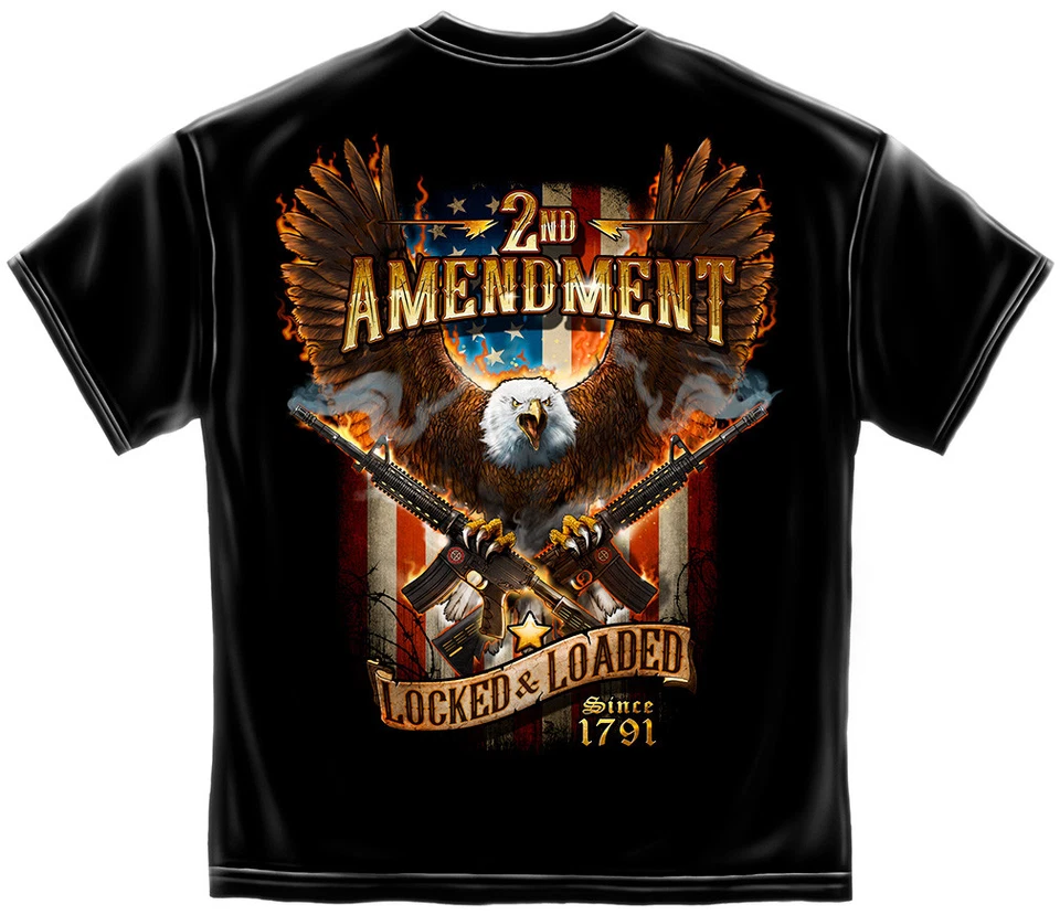 New 2ND AMENDMENT LOCKED & LOADED ATTACK EAGLE  T SHIRT   NRA  SHIRT- FLAG - Image 1 of 1