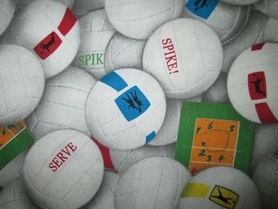 Volleyball Sports Beach Olympics Overall Colors White Cotton Fabric FQ - Image 1 of 4