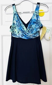 It Figures Womens Slender Thighs Swimsuit Dress Size 16 Blue/Green Floral NWT - Picture 1 of 9