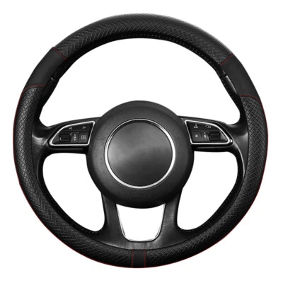 15'' Universal Car Steering Wheel Cover Black Leather Anti-slip Car Accessories - Image 1 of 4