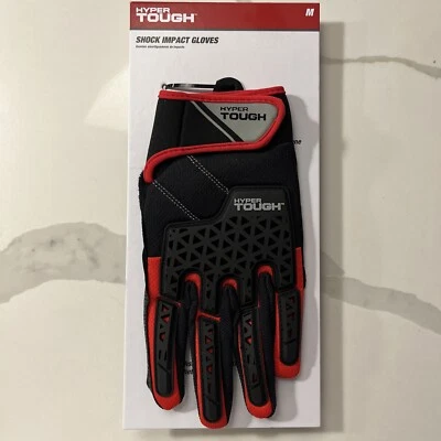 Luvas de trabalho Hyper Tough Shock Impact Mechanic, cor vermelho/preto, tamanho médio novas - Imagem 1 de 4