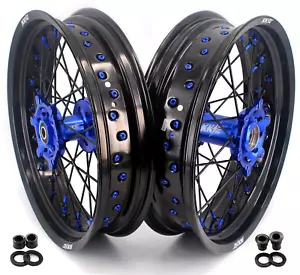 KKE 17" Supermoto Wheels Rims Fit Suzuki DRZ400SM 2005-2024 DRZ400E DRZ400S Blue - Picture 1 of 12