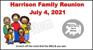 10 FAMILY REUNION SCRATCH OFF party games favors PERSONALIZED cookout BBQ - Picture 1 of 5