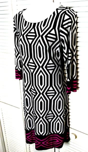 Damen Inc Langarm Etuikleid Gr. SMALL Karriere Slinky Strick schwarz weiß pink - Bild 1 von 8