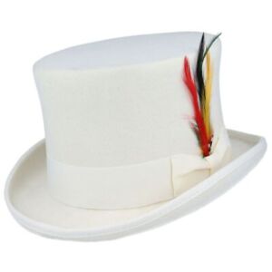 Topper hat100% Wool Felt Top Hat Top Quality Fancy White Hat Weeding Party Hat