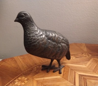 Estatua de bronce de pájaro codorniz Meiji Taisho OKIMONO 7" escultura figura japonesa Foto 1 de 4