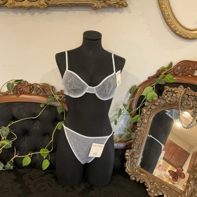 Conjunto de bragas/sujetador de bikini de malla métrica geográfica Calvin Klein de colección de los años 90 nuevo talla M/36B Foto 1 de 3