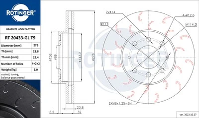 ROTINGER 2x Disque de Frein Ø276 MM Ventilé Avant pour Mitsubishi Galant VI - Photo 1/2