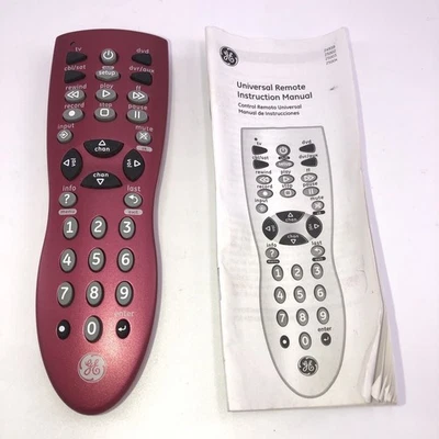 GE Remote 25003-V3 1222 TV CBL/SAT DVR/AUX DVD w/Instruction Manual Red - Image 1 of 4