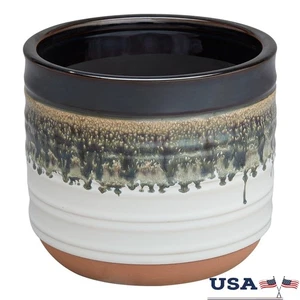 Ceramic Round Planter W/ Drainage Plug Indoor Outdoor Use Small Plants - Picture 1 of 9