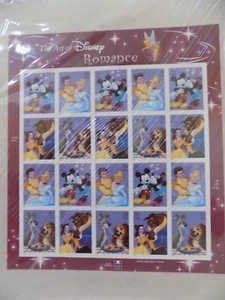 Disney Romance US Stamps Full Pane 20 Stamps 39 cents Cinderella Belle NOS MIP - Picture 1 of 2