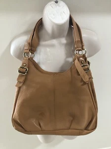 COLORADO Tote Bag Tan Pebbled Leather EUC Brushed Gold Metal Hardware 3 Sections - Picture 1 of 11