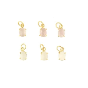 Elegant Natural Moonstone Gemstone Brass DIY Single Bail Connector Lot of 6 Pcs - Picture 1 of 4