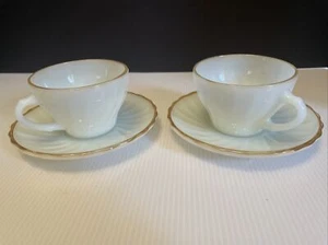 Set of 2 - Anchor Hocking Gold Rim Cups #2379 & Saucers #2329 - Picture 1 of 6