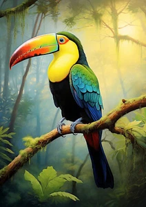Tucán pico de quilla, estampado de selva, decoración de arte de pared, póster de pájaro salvaje tropical - Imagen 1 de 4