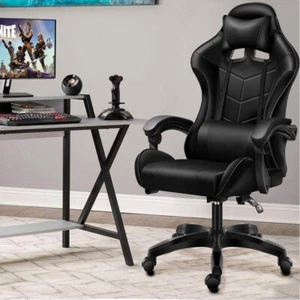 Sedia Gaming Nero con Cuscino Poggiatesta Lombare Poltrona da Scrivania Ufficio - Foto 1 di 7