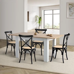 Oikiture 160cm Extendable Dining Table with 4PCS Dining Chairs Crossback Black - Picture 1 of 10